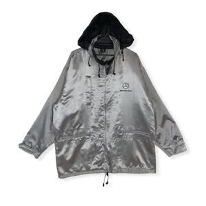 Mercedes Benz Silver Wind Breaker Jacket Packable Hood, Size Men’s L